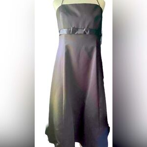 Black Strapless A-Line Dress with Belt Detail